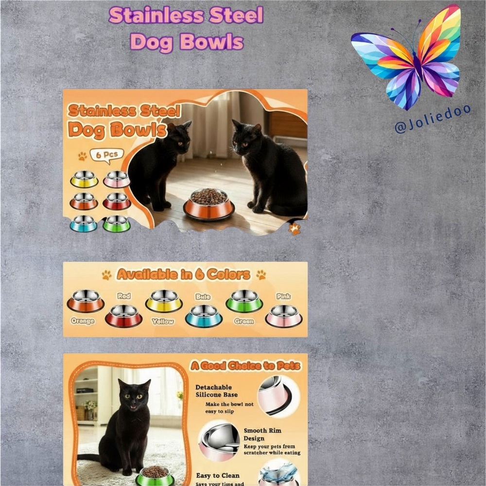 NWT Set of 6 Cats & Dogs Food Nonslip Bowls with Detachable Silicone Base. - Picture 3 of 8